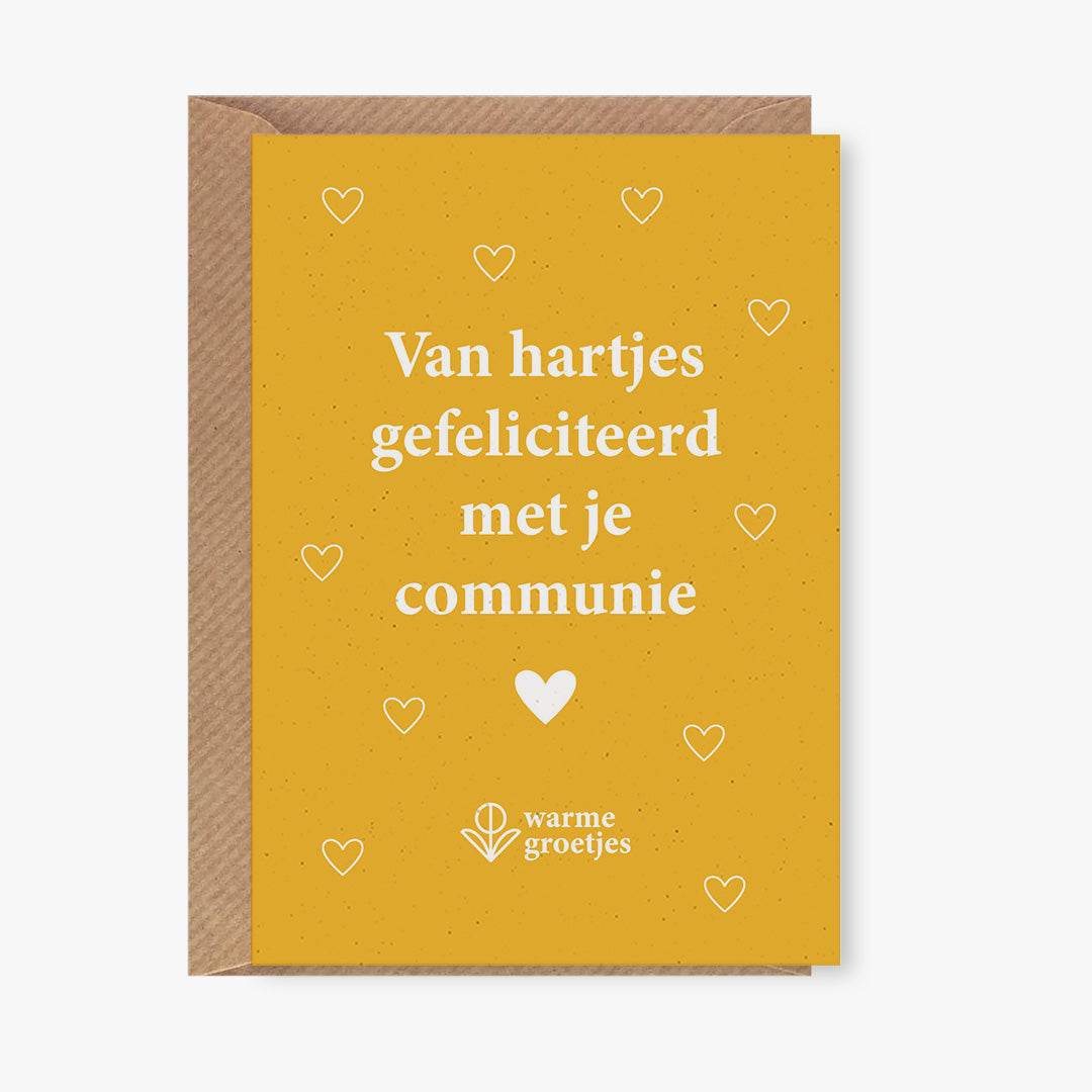 Postkaart - Van hartjes gefeliciteerd met je communie