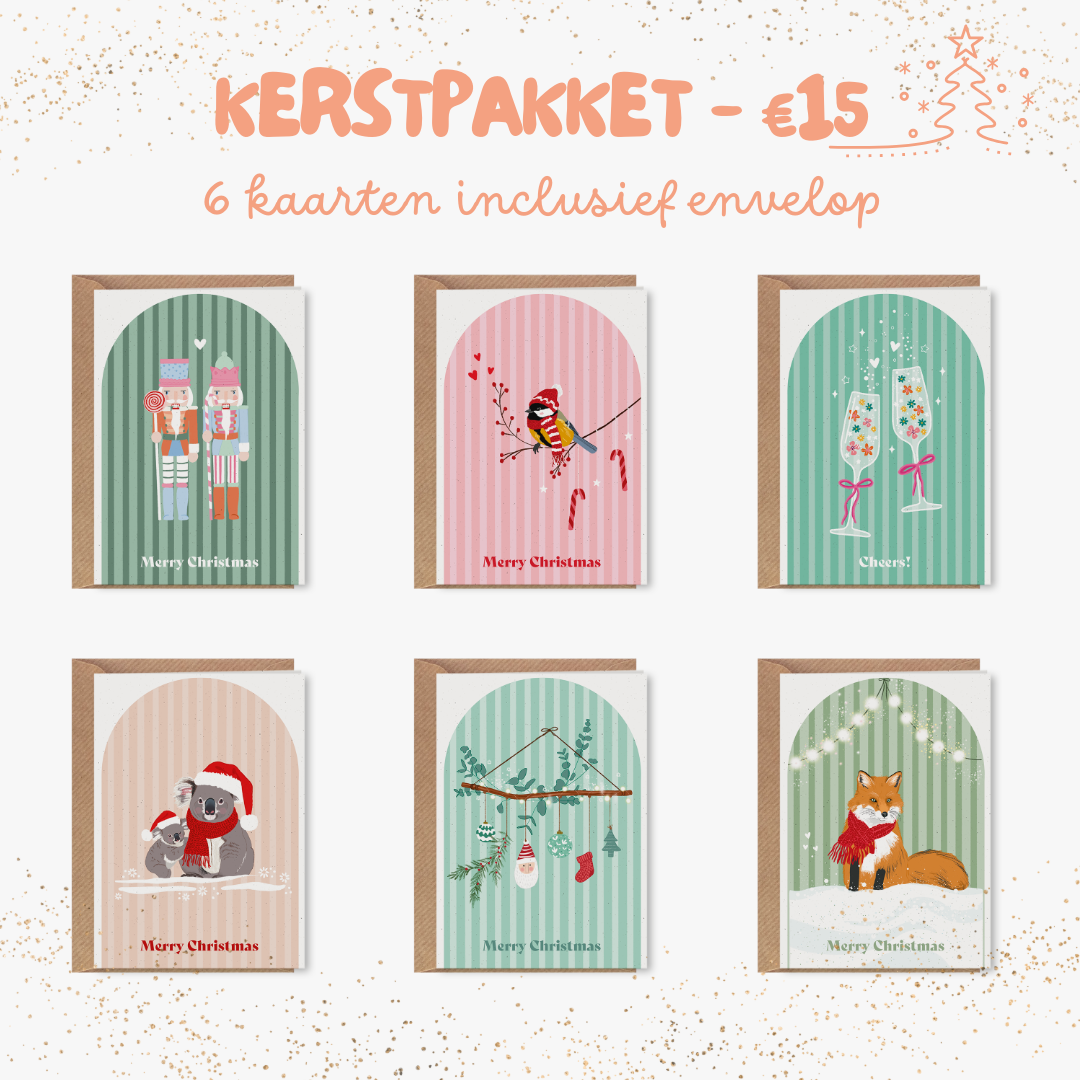 Kerstpakket - 6 wenskaarten + envelop