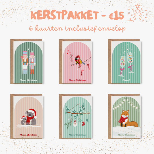 Kerstpakket - 6 wenskaarten + envelop
