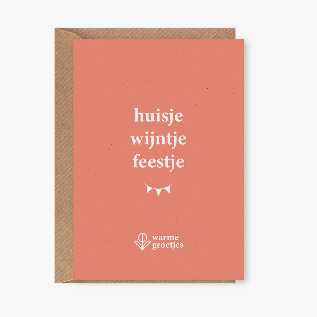 Postkaart - huisje wijntje feestje